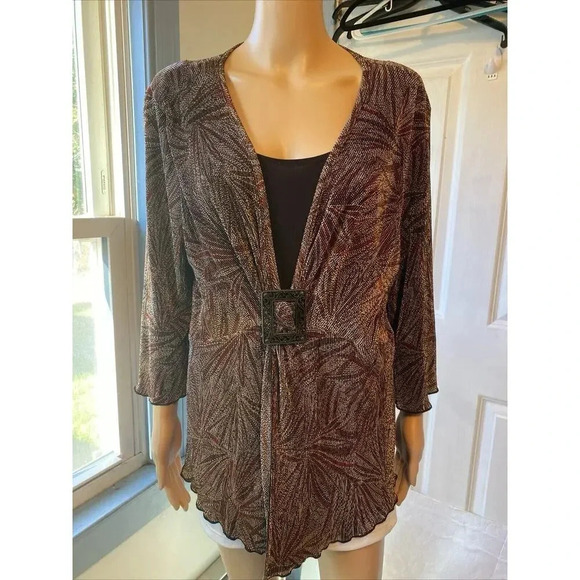 VTG Ashley Jill Built In Tank top Blouse Brown Tan Black Asymmetrical Grunge 1X - Picture 7 of 7